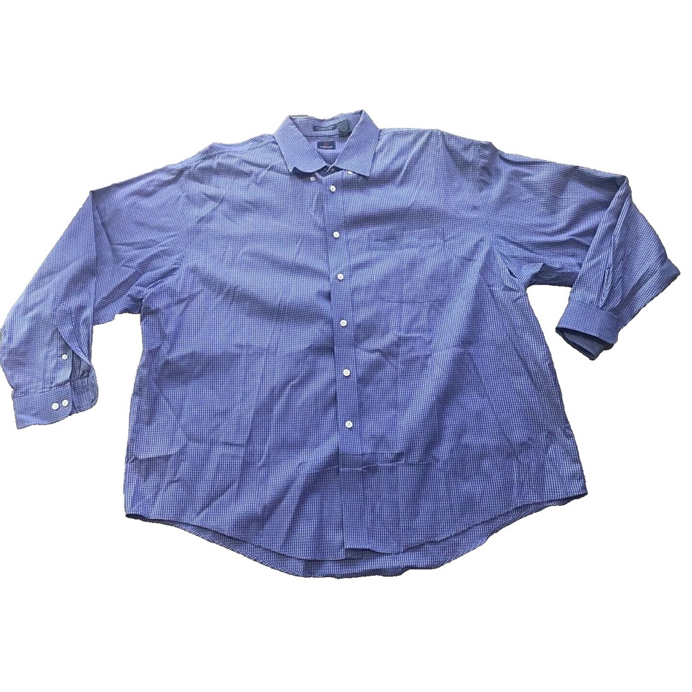 Arrow Button Up Shirt Mens Blue Plaid LS Performance Pinpoint XXL 18-18 1/2